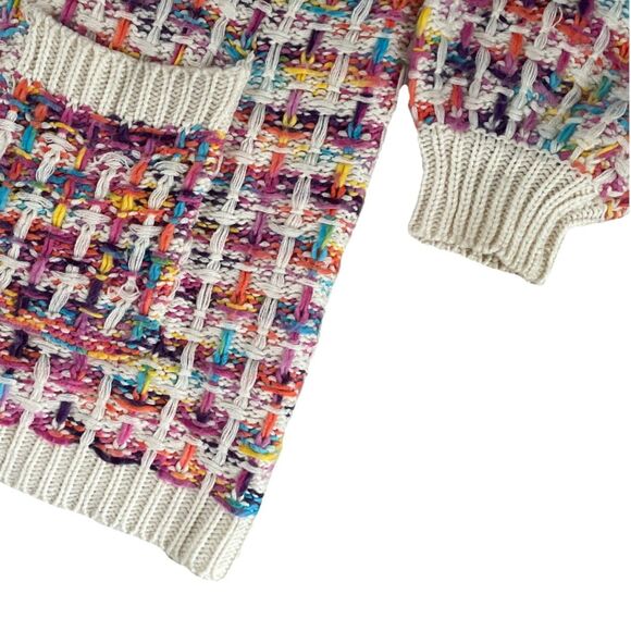 &merci Sweater Women M Multicolor Rainbow Chunky Knit Open Cardigan Tweed Bold - Picture 2 of 7